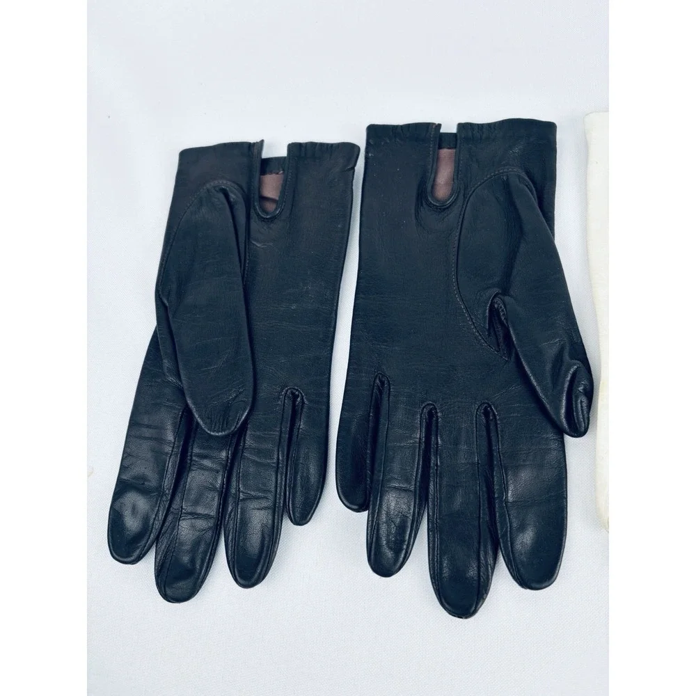 Vintage Lot Of 3 Womens Leather Gloves Silk Lined Sz 6.5 & 7 White Brown Black